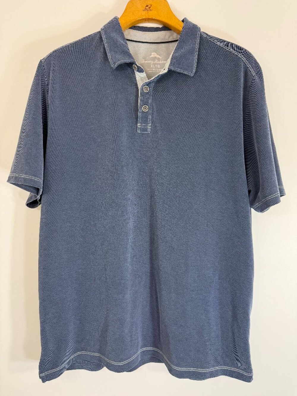 Tommy Bahama Polo Shirt Men XL Blue Contrast Stitching Tencel Casual Preppy Golf